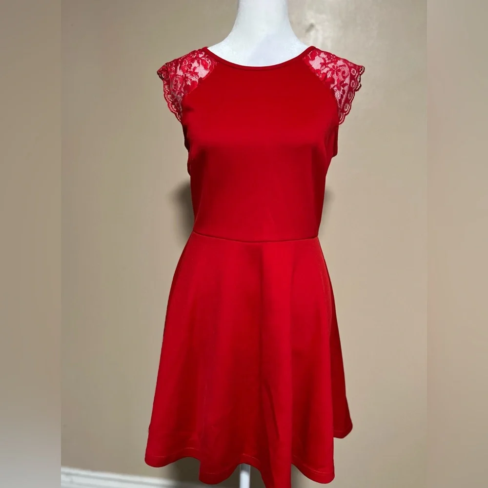 Forever 21 Back Lace Skater dress|Size:Small| Color:Red|Mini - Picture 1 of 6